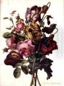 A Bouquet Of Tulips, Roses And 
An Opium Poppy, With A Pale Clouded Yellow Butterfly, A Red Longhorn 
Beetle And A Sevenspotted Ladybug by Gerard Van Spaendonck