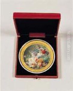 Fruits Et Bouquet De Fleurs Dans Un Vase D'albatre Sur Un Entablement by Gerard Van Spaendonck