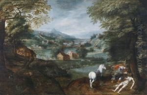 The Good Samaritan In A Widelandscape by Adriaan van Stalbemt