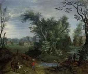 A Wooded River Landscape With Peasants On A Track A Wooded River Landscape With Peasants On A Track