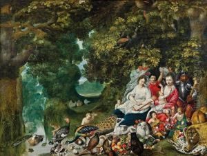 Wooded Landscape With Allegories Of The Four Elements by Adriaan van Stalbemt