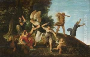 Scene De La Mythologie by Adriaan van Stalbemt
