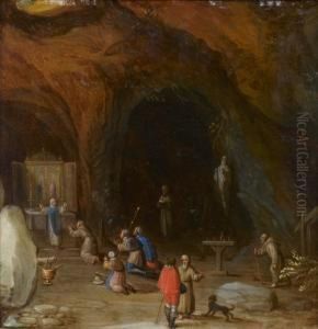 Pelerins Dans Une Grotte