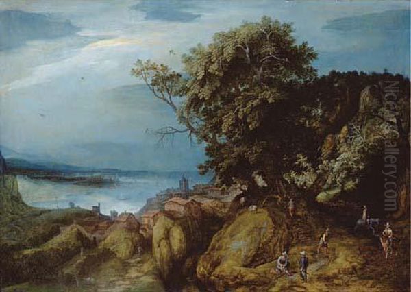 A Rocky River Landscape With Travellers - view 1