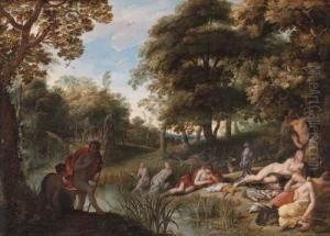 A Wooded Landscape With Diana And Her Nymphs Resting After Thechase