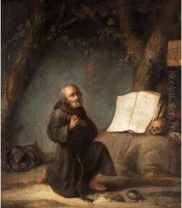 A Hermit Saint Praying In A Landscape