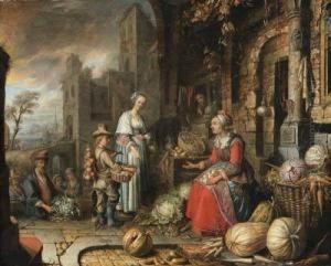 A Greengrocer's Stall By A Gothic Style Building, A Portbeyond