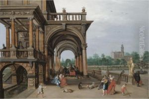 The Gardens Of A Palace, With 
Elegant Figures Strolling, Making Music And Playing Backgammon In A 
Loggia