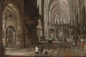 The Interior Of A Gothic Cathedral With Figures