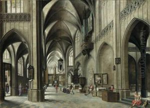The Interior Of A Gothic Church With A Friar Preaching From Apulpit