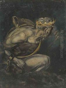 Crowned figure with lightening