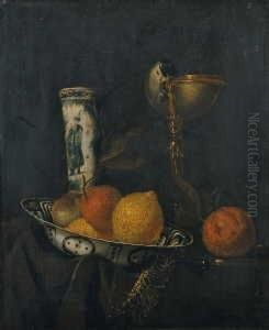 Fruchtestilleben Mit
Nautiluspokal Und Chinesischem Porzellan. Ol Auf Leinwand (doubliert). H
51; B 41,5 Cm. Provenienz: Aus Deutschem Adelsbesitz; Privatsammlung,
Nordrheinwestfalen. E. Gemar-koeltzsch Schrieb Uber J. Van Streeck (in:
Hollandisch by Juriaen van Streeck