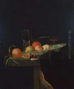 Fruchtestilleben. Pfirsiche Und
Orangen In Einer Wan-li-schale, Daneben Ein Venezianisches Glas by Juriaen van Streeck