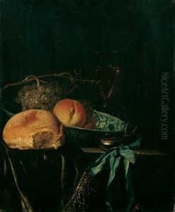 Stilleben Mit Brot, Fruchten Und Taschenuhr. by Juriaen van Streeck