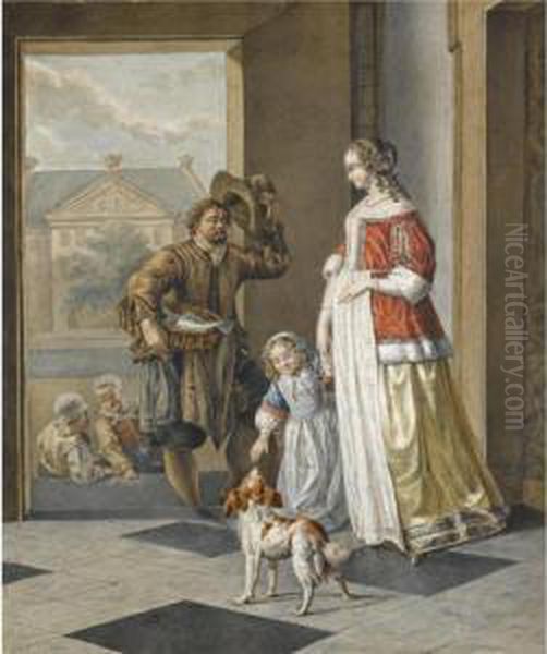A Fish-monger Greeting An Elegant Lady And Her Child In The Entrance Hall Of A House - view 1