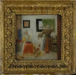 Interieur Mit Frauen Und Hund by Abraham van, I Strij