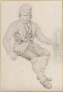 Study Of A Seated Peasant by Abraham van, I Strij