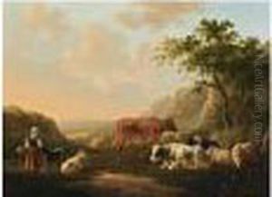 Peasantwoman With Cattle In A Landscape