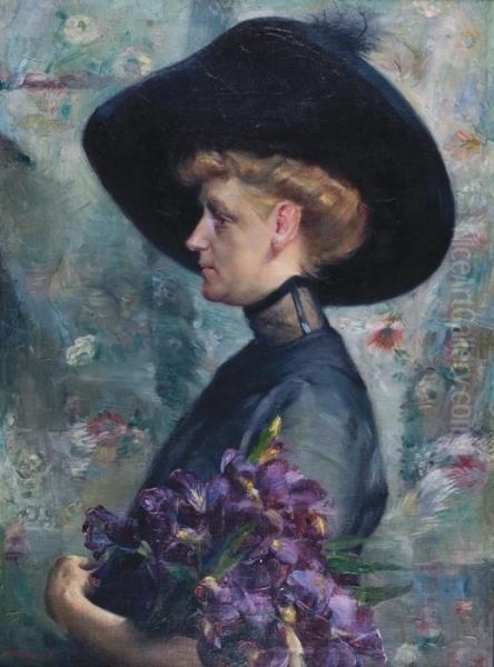 Dame Met Bloemen En Hoed - view 1