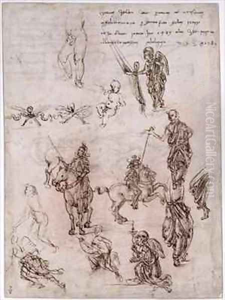 Sheet of studies with riding armed warriors - view 1