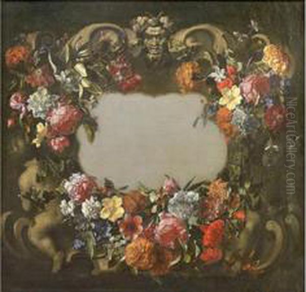Guirlande De Fleurs Sur Un Bas-relief - view 1