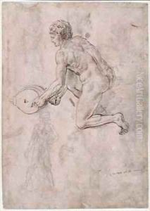 Sheet of studies with a kneeling man holding bellows