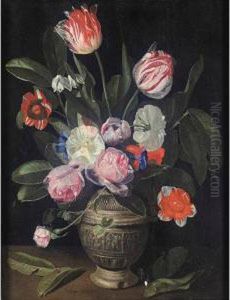 Still Life Of Tulips And Roses In A Stoneware Vase Still Life Of Tulips And Roses In A Stoneware Vase