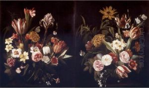 Bouquets Of Flowers In Glass Vases: A Pair Of Paintings by Jan Philip van Thielen