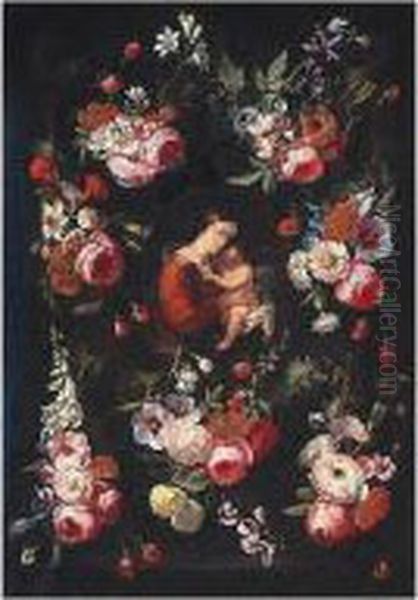 Virgin And Child Surrounded By A Floral Garland - view 1