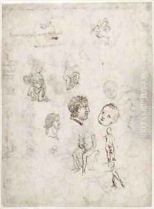 Sheet of studies with heads rider and figures