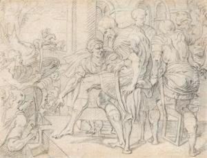 A Scene With Roman Soldiers by Theodor Van Thulden