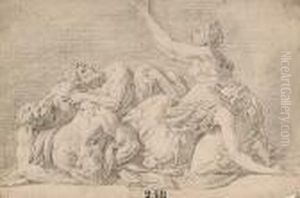 A Group Of Intertwined Draped Figures With A Woman Beseeching, Her Arms Upraised