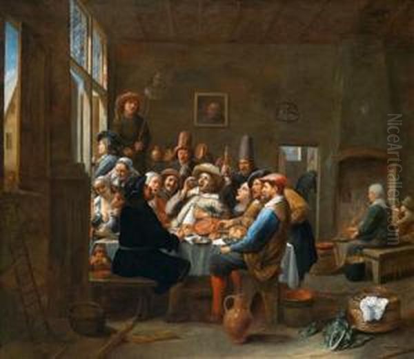 Eine Frohliche Gesellschaft Beim Feiern Ineinem Wirtshaus - view 1