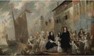 Portrait Of A Family Feasting At The Docks by Gillis van Tilborgh