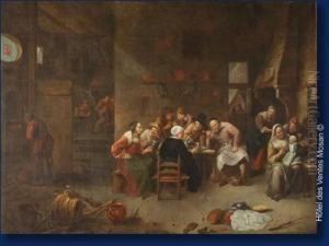 Paysans Buvant Et Fumant Dans Une Auberge by Gillis van Tilborgh