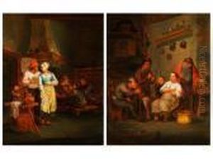 Inneres Eines Wirtshauses Mit Kamin, Trinkenden Bauern, Einem Kind Und Wirtspaar by Gillis van Tilborgh