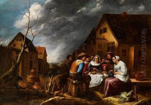Hollandische Familie Beim Vespermahl Zwischen Alten Hausern - view 1