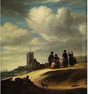 Niederlandische Uferlandschaft Mit Kirchengebaude Undfigurenstaffage by Gillis van Tilborgh