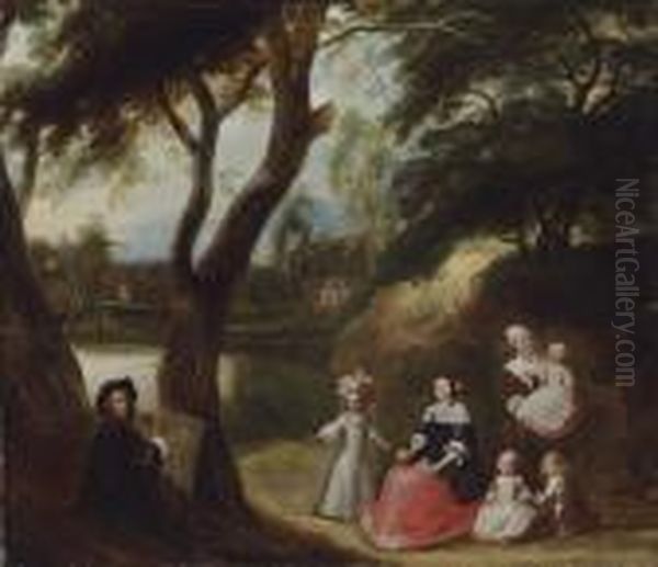 An Artist Portraying A Family In A Landscape - view 1