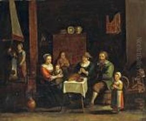 A Family Saying Grace In A Kitcheninterior