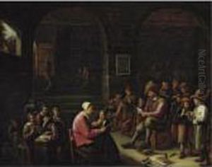 A Classroom Interior With A Schoolmistress Scolding A Pupil by Gillis van Tilborgh