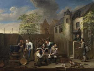 Card Players In A Yard.