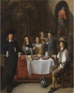An Elegant Company At A Table In An Interior