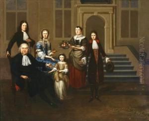 Family Portrait Outside A Residence by Gillis van Tilborgh