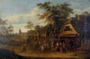 Figures Merrymaking Outside An Inn