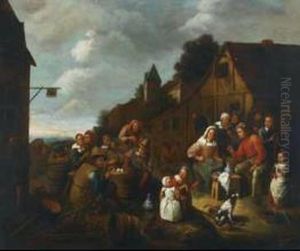 Village Peasants Merrymaking Outside An Inn by Gillis van Tilborgh