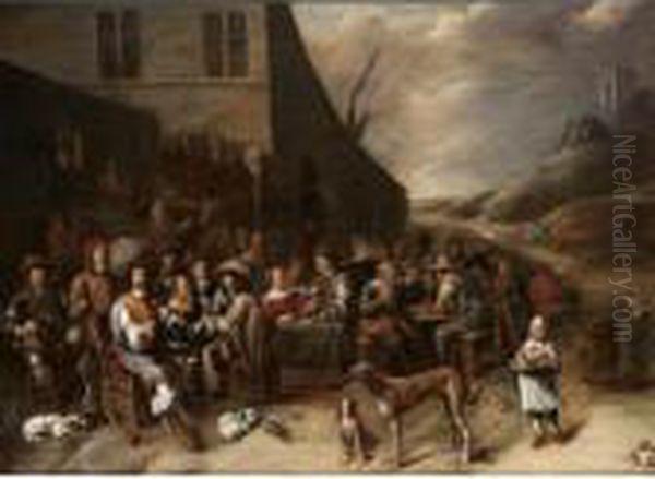 Sportsmen And Other Men And 
Women Drinking Outside A Tavern Near The Dunes, Together With Hounds And
 Horsemen - view 1