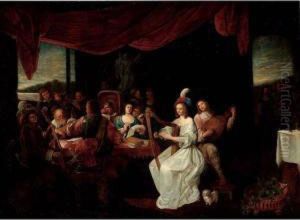 An Elegant Company Making Music In An Interior by Gillis van Tilborgh