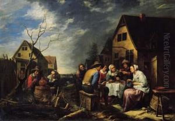 Maids Serving Peasants Outside An Inn - view 1