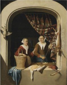 Two Ladies In A Niche Selling Poultry And A Hare
